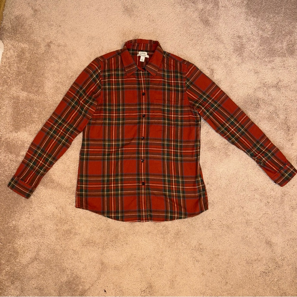 L.L. Bean Red Plaid Flannel Shirt, Sz Medium Tall - Picture 4 of 12
